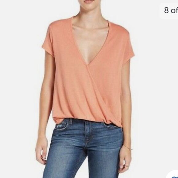 Free People We The Free Hoffman Crossover Faux Wrap Light Knit Top Melon XS NWT - Picture 1 of 9